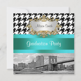 Brooklyn Bridge Blk Wht Houndstooth 2 Graduation Invitation