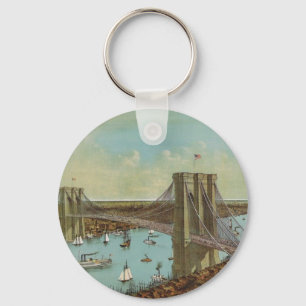 Brooklyn Bridge Colour Postcard Key Ring
