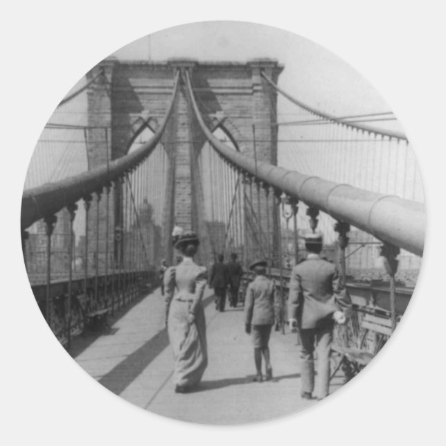 Brooklyn Bridge Crossing Classic Round Sticker (Front)