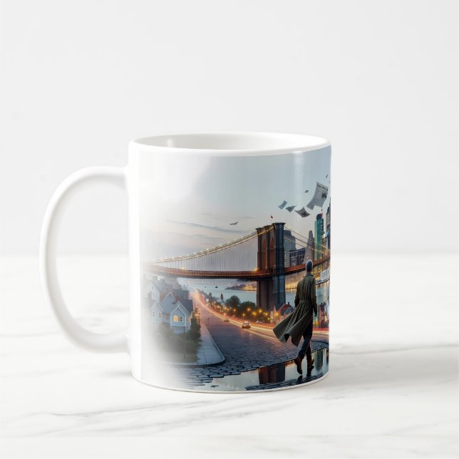Brooklyn Bridge Dusk Lone Walker City Mug (Left)