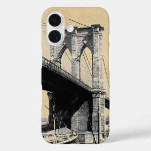 Brooklyn Bridge Ferry Boats Sepia iPhone 16 Case