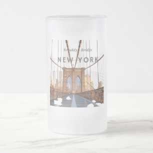Brooklyn Bridge Frosted Glass Beer Mug
