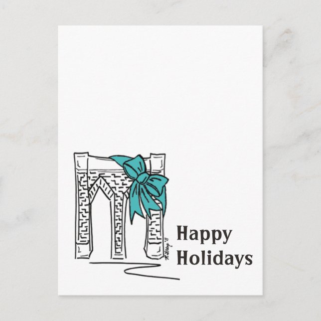 Brooklyn Bridge Happy Holidays New York City NYC Holiday Postcard (Front)