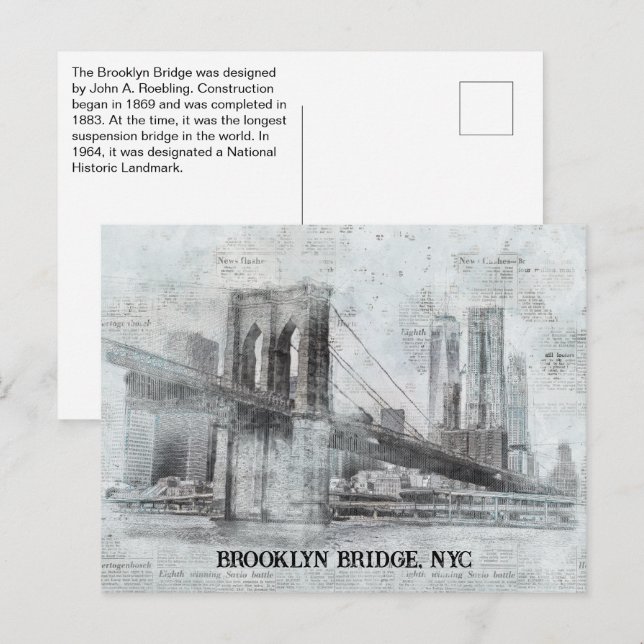 Brooklyn Bridge Information, NYC Postcard (Front/Back)