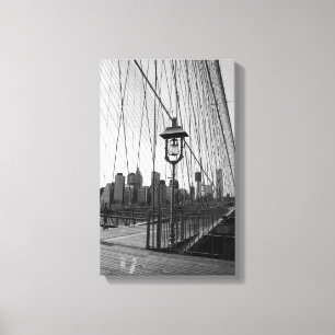 Brooklyn Bridge Lamp in B&W on canvas Print