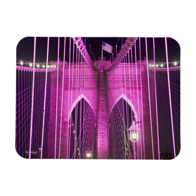 Brooklyn Bridge Lit Purple Magnet (Horizontal)