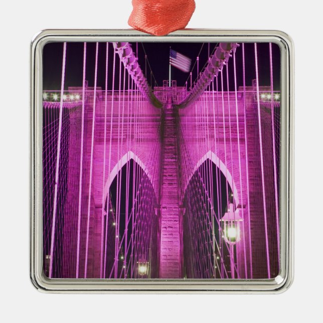 Brooklyn Bridge Lit Purple Metal Tree Decoration (Front)