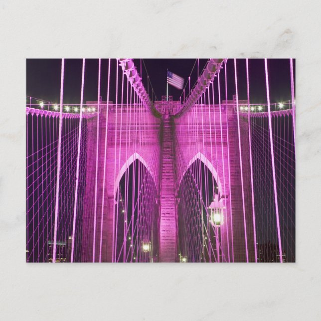 Brooklyn Bridge Lit Purple Postcard (Front)