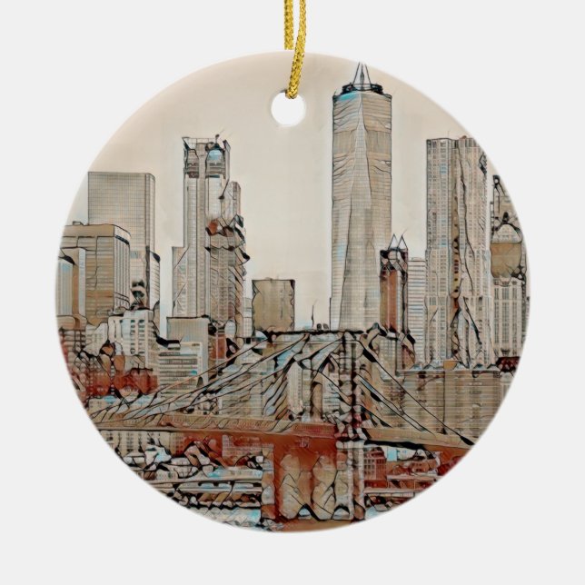 Brooklyn Bridge, New York Ceramic Tree Decoration (Front)