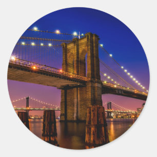Brooklyn Bridge, New York City at Night  Classic Round Sticker