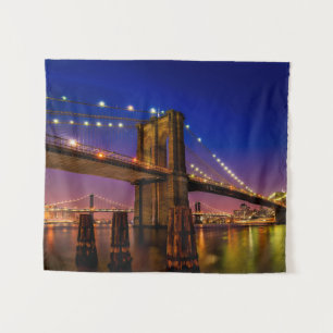 Brooklyn Bridge, New York City at Night  Tapestry