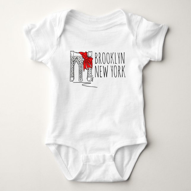 Brooklyn Bridge New York City NYC Christmas Bow Baby Bodysuit (Front)