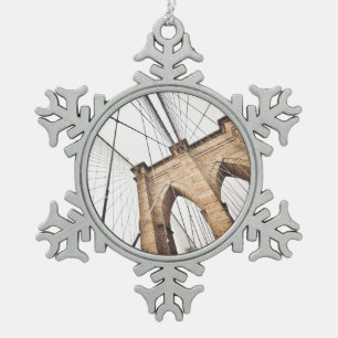 Brooklyn Bridge, New York Snowflake Pewter Christmas Ornament