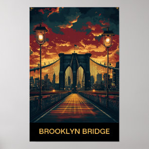 Brooklyn Bridge New York USA Vintage Travel Poster