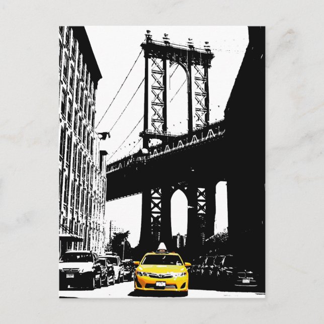 Brooklyn Bridge Nyc New York City Yellow Taxi Holiday Postcard (Front)