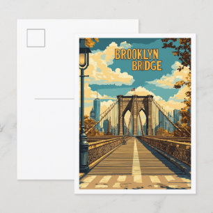 Brooklyn Bridge NYC Vintage Illustration Travel Postcard