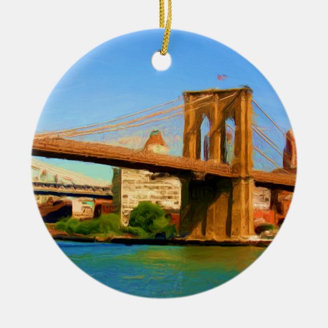 Brooklyn Bridge Painting Ceramic Tree Decoration (Front)