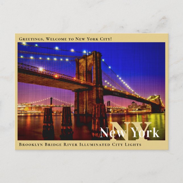 Brooklyn Bridge River Illuminated City Lights  Postcard (Front)