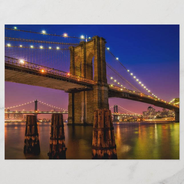 Brooklyn Bridge Scenic Night View Scrapbook Paper (Front)