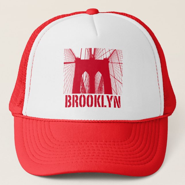 Brooklyn Bridge silhouette red Trucker Hat (Front)
