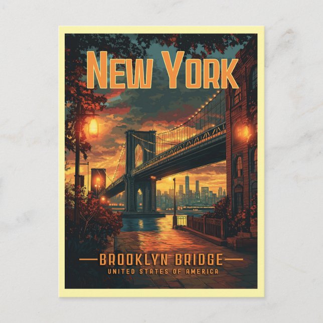 Brooklyn Bridge Sunrise - A Stunning Travel  Postcard (Front)