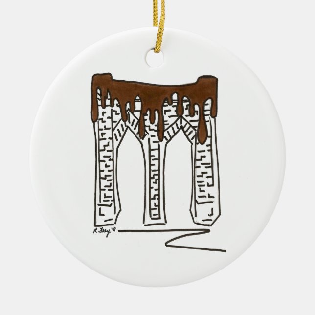 Brooklyn Bridge Valentine's Day Chocolate NYC Ceramic Tree Decoration (Front)