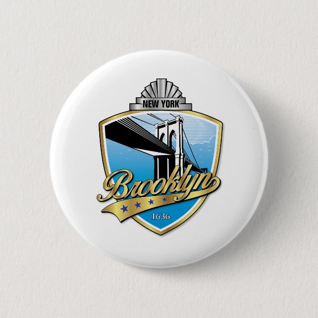Brooklyn Design Gold 6 Cm Round Badge (Front)