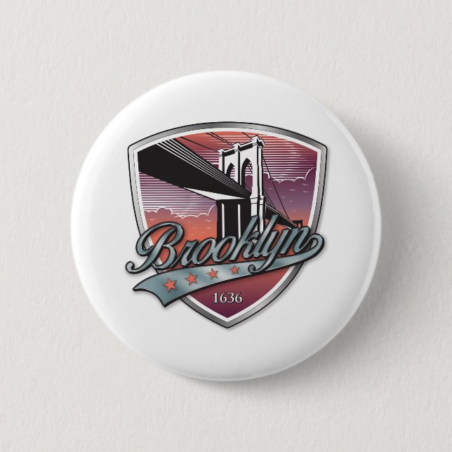 Brooklyn Design Silver Metallic 6 Cm Round Badge (Front)