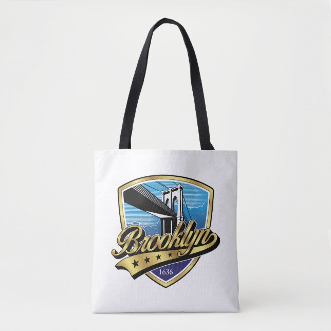 Brooklyn Elegant Gold Swoosh Logo Design Tote Bag (Front)