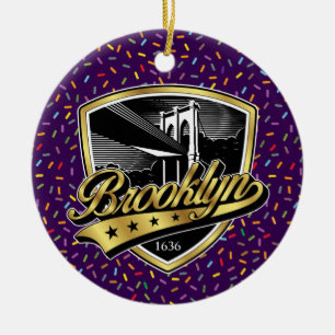 Brooklyn Gold Swoosh Logo Design Ceramic Tree Decoration