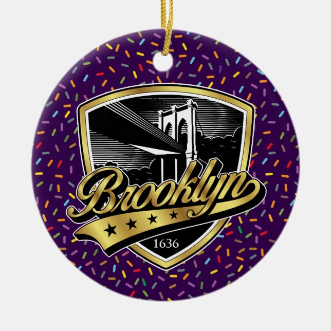 Brooklyn Gold Swoosh Logo Design Ceramic Tree Decoration (Front)