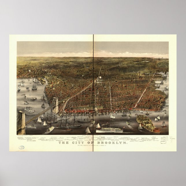 Brooklyn New York 1879 Antique Panoramic Map Poster (Front)