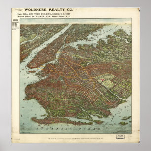 Brooklyn New York 1908 Antique Panoramic Map Poster