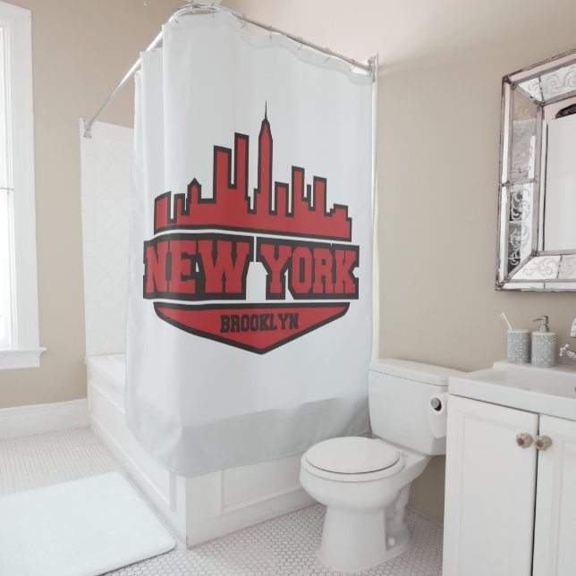 Brooklyn New York | Block Style Script Shower Curtain (In Situ)