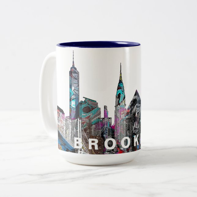 Brooklyn, New York in graffiti Two-Tone Coffee Mug (Front Left)
