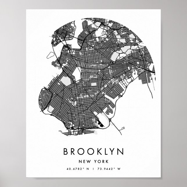Brooklyn New York Minimal Modern Circle Street Map Poster (Front)