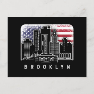 Brooklyn New York Skyline American Flag Postcard
