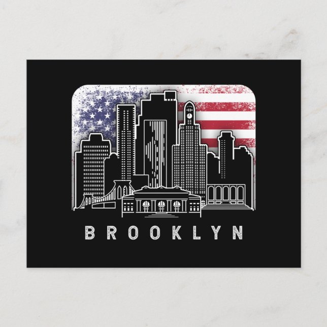 Brooklyn New York Skyline American Flag Postcard (Front)