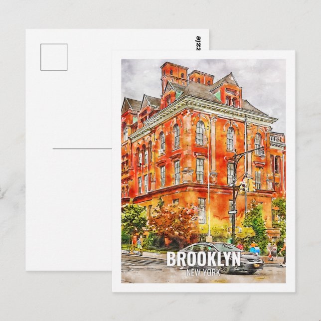 Brooklyn New York Travel Place Watercolor Postcard (Front/Back)
