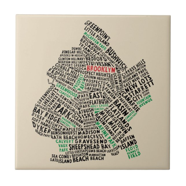 Brooklyn New York Typography Map Tile (Front)