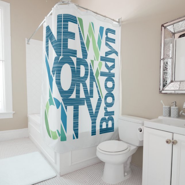 Brooklyn New York Typography Shower Curtain (In Situ)