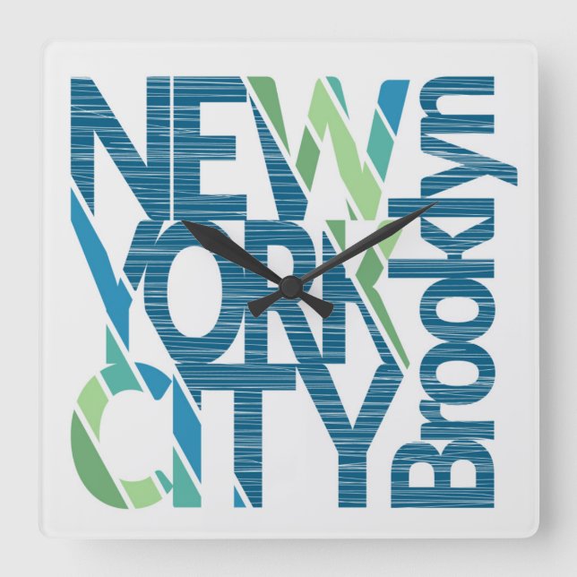 Brooklyn New York Typography Square Wall Clock (Front)
