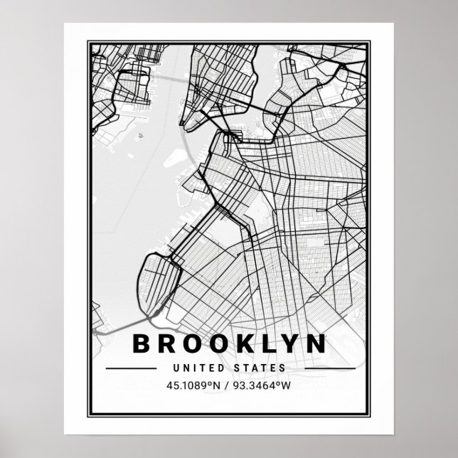 Brooklyn New York US United States Travel City Map Poster (Front)
