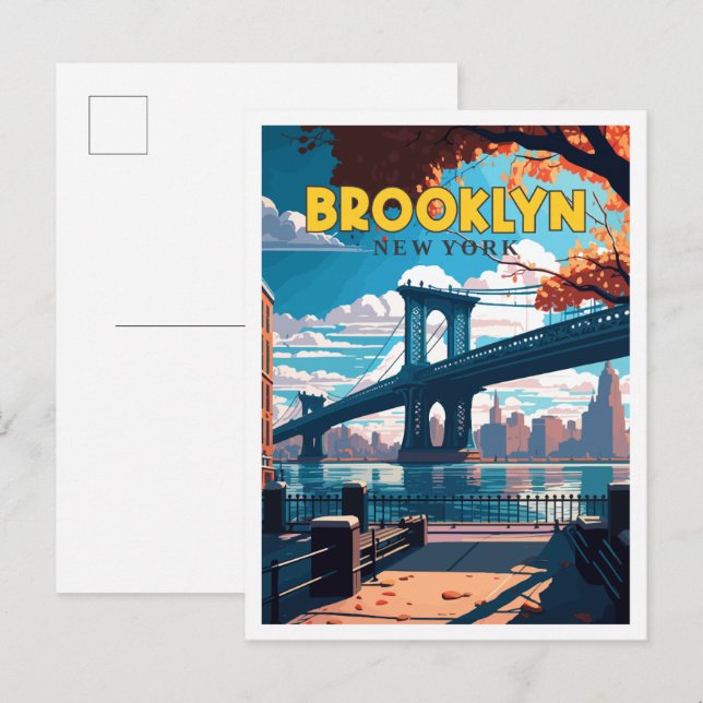 Brooklyn New York vintage travel illustration Postcard (Front/Back)
