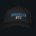 BROOKLYN NYC on Black Vintage Style Embroidered Hat<br><div class="desc">BROOKLYN NYC jade and light blue coloured embroidery on Black distressed vintage style cotton hat. Embroidery is customisable to other colour choices by selecting the "Edit Design" tool button. Also available is the option to select choice of hat colour on the main item page.</div>
