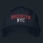 BROOKLYN NYC on Navy Embroidered Hat<br><div class="desc">BROOKLYN NYC red and light blue coloured embroidery on navy cotton hat. Embroidery is customisable to other colour choices by selecting the "Edit Design" tool button. Also available is the option to select choice of hat colour on the main item page.</div>