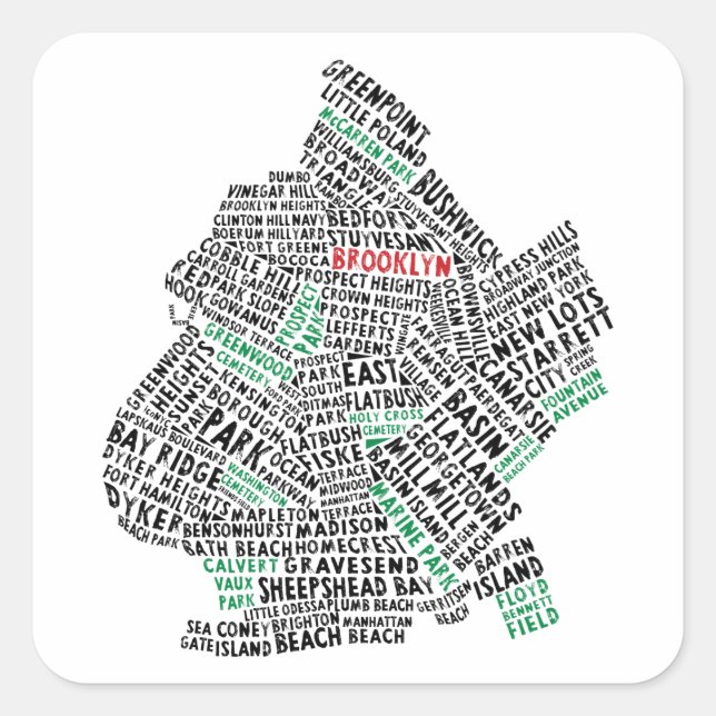 Brooklyn NYC Typography Map Square Sticker (Front)