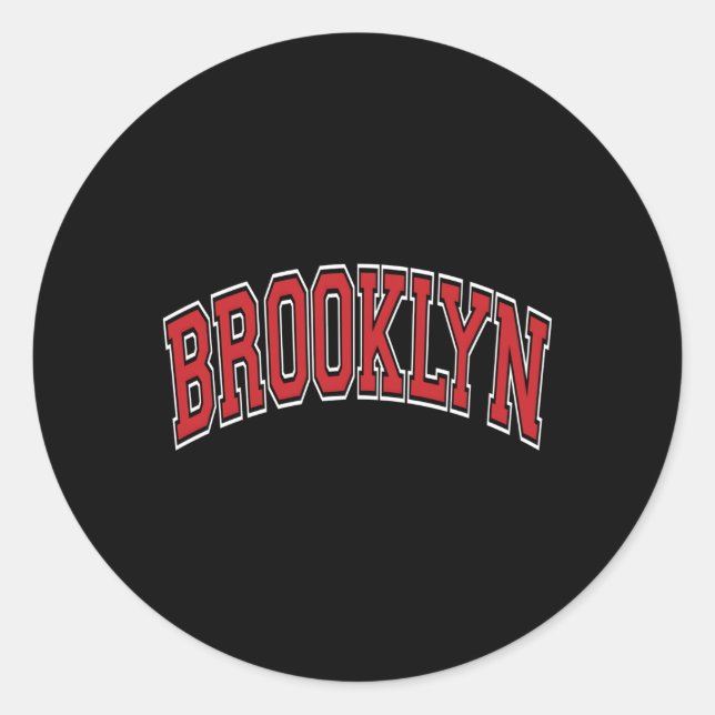 Brooklyn Varsity Style Red Text Classic Round Sticker (Front)