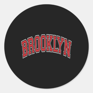 Brooklyn Varsity Style Red Text Classic Round Sticker