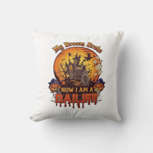 Broom Broke Bailiff Halloween Ghost Court Pumpkins Cushion